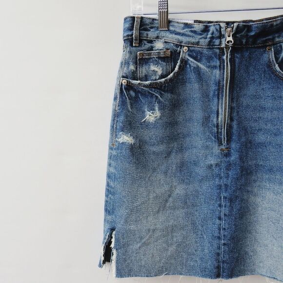 Zara TRF IX'D Makers Womens Size Small Denim Upcycled Distressed Jean Skirt - Picture 3 of 15